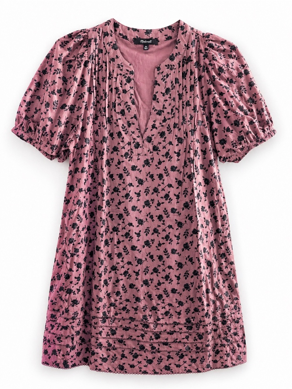 Madewell Floral Mini Dress Pink Black Puff Sleeve Cottagecore Casual
